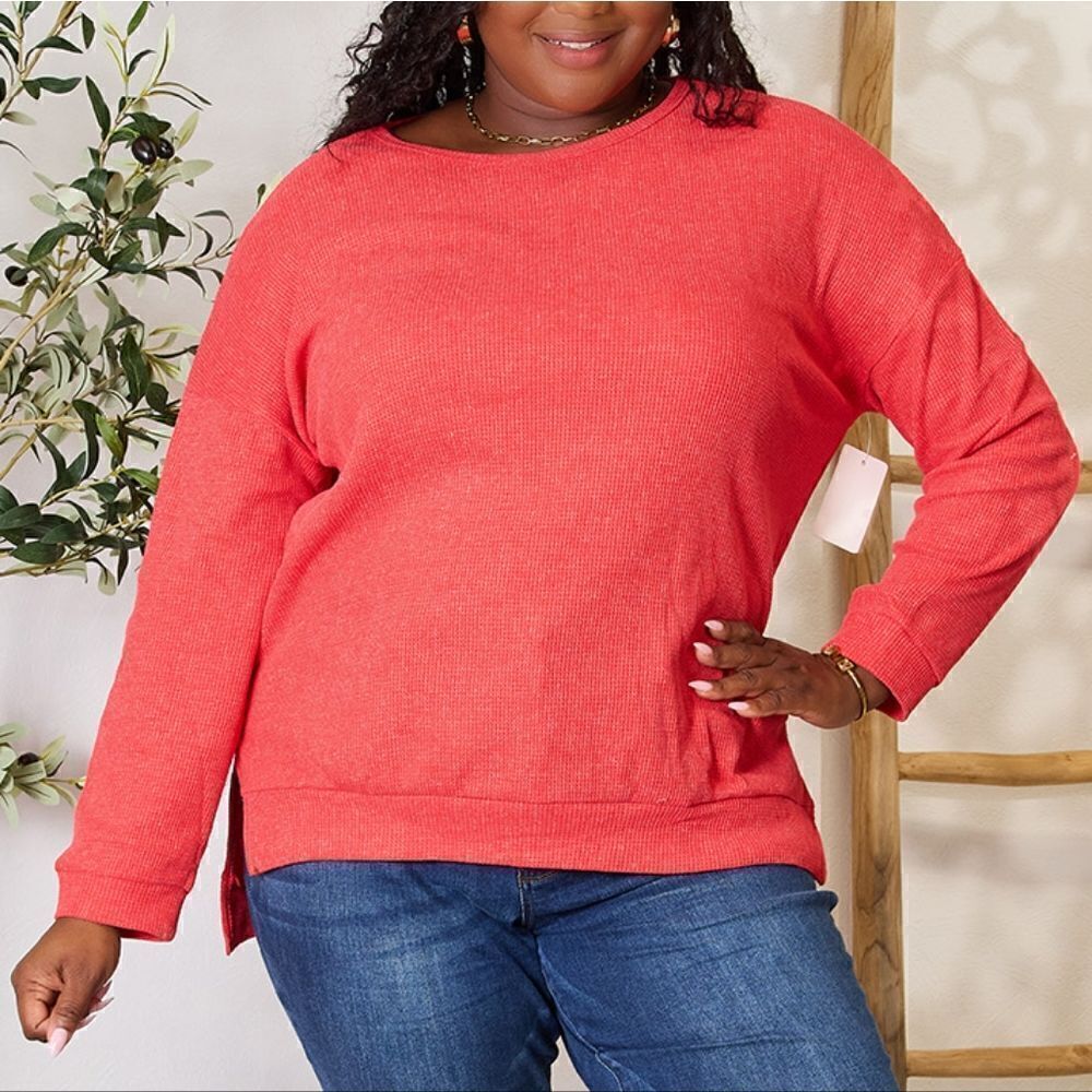 Basic Bae Round Neck Drop Shoulder Slit Sweatshirt sz L